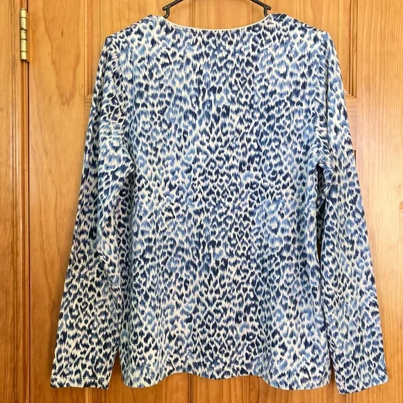 Navy blue leopard print top, Kim Rogers top, Kim Rogers Tee, Size L shirt - Picture 2 of 5
